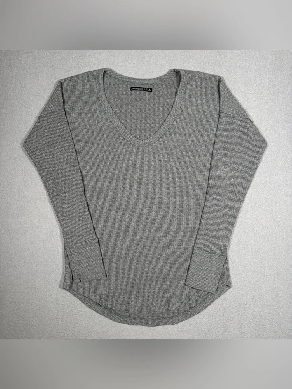 Abercrombie & Fitch Waffle Knit Shirt Women Medium Gray Long Sleeve Thermal Y2K